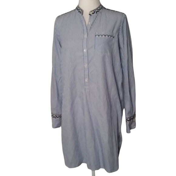 J. Crew Embroidered Striped Boyfriend Shirt Dress Midi Lwngth Size Small - Picture 2 of 10